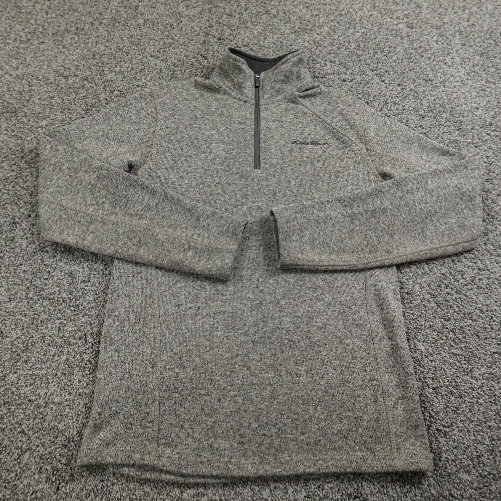 Eddie Bauer Sweater Mens S Gray Flecked 1/4‎ Zip Pullover Fleece Outdoor Hiking